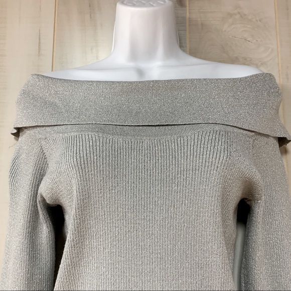 7th Avenue Silver Metallic Off Shoulder Sweater M - Picture 7 of 8